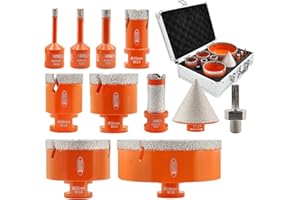 BGTEC Diamond Core Drill Bits Set - 6/8/10/25/40/50/68/110MM Diamond Hole Saw Kit & 20MM Finger Bit & 35MM Chamfer Bit for Porcelain Ceramic Tile Granite Marble Stone, Total 11PCS