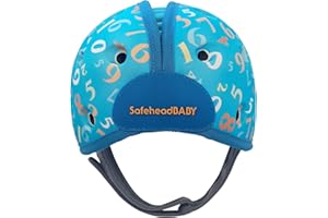 SafeheadBABY Casco di sicurezza per bambini pluripremiato per gattonare e camminare Caschi di protezione per la testa del bambino Traspiranti ed espandibili - Numeri blu