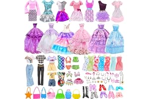 ALVILLER 56Pcs Doll Clothes Outfit, Doll Accessories Mini Dress Party Dress Bikini Set Tops Pants Handbags Shoes Jewelry Accessories Random Stlye for 11.5 inch Girl Doll