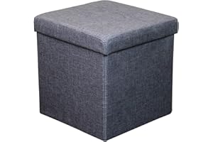 HomeHarmony Folding Storage Ottoman Seat, Stool, Toy Storage Box Linen Look (Light Grey Medium)