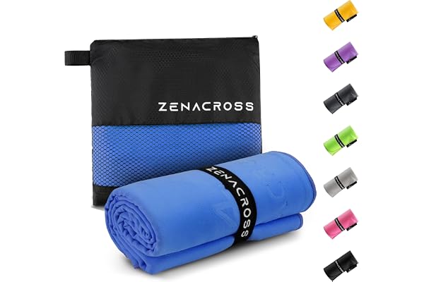 ZENACROSS Serviette Microfibre 100x200cm avec Sac de Transport - Serviette Sport Compacte, Séchage Rapide et Absorbante Taille XXL - Bleu