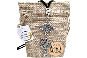 WORLD GOBLINS Collar Nudo de Brujas Triple Protección Amuleto Plata | Nudo + Tetragramatón + San Benito. Antelina 65cm Adaptable para Hombre y Mujer | Wicca, Protección contra Hechizos (WG Triple Protección)