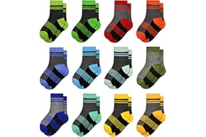 GENTABY Boys Crew Socks Novelty Plaid Kids Multiple Colour Elastic Mid Cut Toddler Socks Fashion Casual Breathable Boy Sport Socks 12 Pairs for 2-14 Years Children