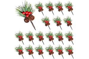 ZFKXGS 20PZ Bayas de Navidad Artificiales Rama de Pino Artificial con 5 Bayas Rojas para Decoraciones de Mesa de Fiesta en el Jardín Decoracion Hogar de Navidad Artesanía de Bricolaje