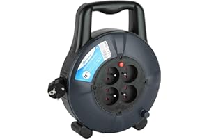 Electraline 28909 Enrouleur Rallonge Ménager Domestique Section de Câble3G1mm², 15Mt, 4 Prises 16A, Noir