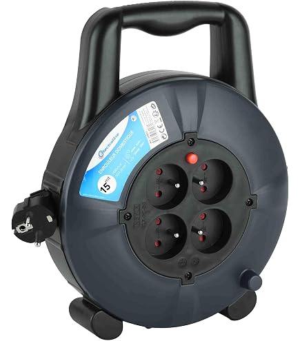 Enrouleur électrique Brennenstuhl Vario Line 15 M - 4 Prises Italiennes - Câble 5 M - Bleu
