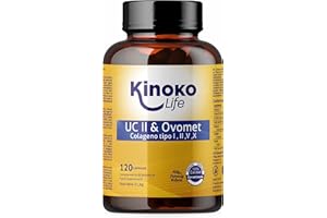 KINOKO LIFE UC-II & OVOMET COLLAGEN 120 gélules | Type I, II, V, X avec Acide Hyaluronique | Gingembre | Boswellia | Bambou | Vitamine C | pour la flexibilité et la mobilité des articulations. UCII