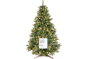 ‎PURE LIVING INTERIOR DESIGN Premium Künstlicher Weihnachtsbaum mit Beleuchtung 180 cm – TESTSIEGER – naturgetreuer Tannenbaum künstlich mit 440 warmweiß-goldenen LED, 8 Lichtmodi & Timer – Weihnachtsbaum LED mit Holzständer