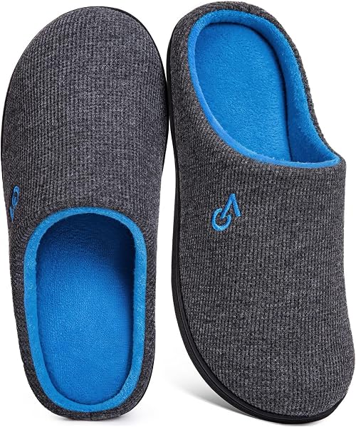 VeraCosy Men's Two-Tone Cozy House Slippers Dark Gray/Blue, 11-12 US - 1