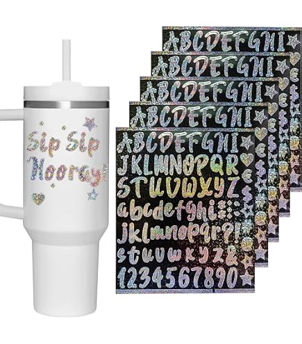 10 Bögen Glitzer-Buchstaben-Aufkleber – Selbstklebend, Vinyl, Bunt Für Stanley Cups & Basteln