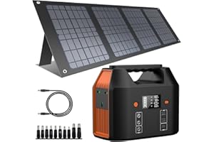 SINKEU Portable Power Station, 99Wh Solar Generator, Backup Lithium Battery 230V/150W AC Outlet with 40W Solar Panel for Camping, Emergency, Off-Grid, Outdoor, Fishing, Travel, Party, RV Trip