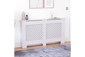 Vida Designs Oxford Radiator Cover White - Large - Traditional Cross Pattern Design For Optimal Heat Circulation - H82xW152xD19cm - Painted MDF Cabinet Ideal For Living Room & Hallway