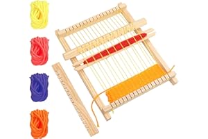 Curtzy Telaio per Tessitura in Legno 16,5 x 21,7 cm - Grande a Mano per Lana - Filati Misti, Asta di Regolazione, Pettine, Navetta, Cavo di Nylon - per Principianti