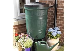 DAWSONS LIVING 200L Litre Wood Effect Green Barrel Water Butt with Child Safe Locking Lid, Stand & Rain Diverter Drainpipe Kit.