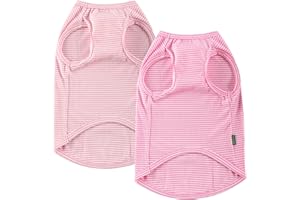 Sychien Dog Shirt,Combed Cotton T-Shirts,Soft Cool Boy Girl Tee for Large Dogs Bulldog,Pink Rose Striped L