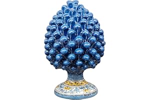 sicilia bedda - Pigna Siciliana con Piede Decorato - Modello Maioliche - Ceramica di Caltagirone (Altezza 25 x 15, Blu Antico)