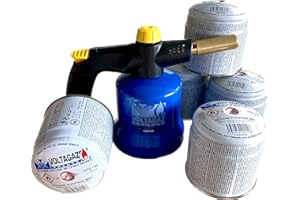 CEVAL France – Chalumeau/Lampe à souder PRO 200 avec allumage Piézo + 5 cartouches de gaz 190 g – Butane/Propane – Flamme réglable pour bricolage, plomberie et cuisine