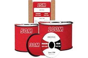 Brotree 3mm Paracord 425 100% Nylon 30M Rope 3 Strands Type II Parachute Cord for Outdoor, Craft, DIY - 192kg Breaking Load (Red)