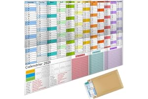 AEYAKA Calendrier mural 2026 Grand Calendrier Annuel A1 planificateur avec Aperçu des Jours Fériés Semaines du Calendrier plié 57 cm x 87 cm Français