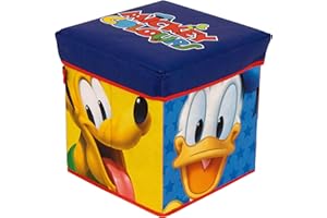 Superdiver Foldable Storage Box with Lid Officially Licensed Disney Mickey Mouse and Friends - Kids Stool with Boot for Storing Things - Toy Organizer for ba