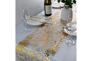 UNIQUE CORN Gold Table Runner 15M, 28cm Width Hollow Metallic Glitter Sequin Polyester & foil Table Runner For Table Decoration Party Wedding Christmas Birthday Table Decor