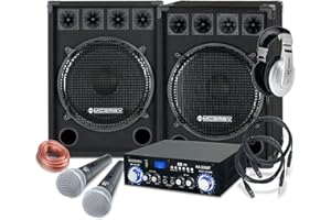 McGrey DJ Karaoke Complete Set PA System Party-2500 (Speaker, 2 x 800 Watt, Bluetooth Power Amplifier, Amplifier, Speaker Cable, Headphones, Microphone, Clamp, Reducing Thread, Case, Microphone Cable)