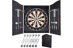 Yirinatek Sisal Dart Board Cabinet Sets, Professional Dart Boards Set [12*Steel Darts] - Wooden Dartboard Cabinet with Integrated Scoreboard for Family Game Rooms