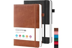 FOCUS DAY Notebook A5 Hardback, 2 Pack Leather Notebook Journal for Work, Note Book with 100GSM Lined Paper, No Bleed, for Office School Supplies, 14.5 x 21.3 cm, Brown & Black