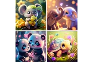 Doreenstar 4 Pezzi Animali Diamond Painting 15x15 CM, 5D DIY Pittura Diamante Animali Kit Completo per Bambini Adulti, Diamante Pittura Arte Decorazione per Casa, Pareti