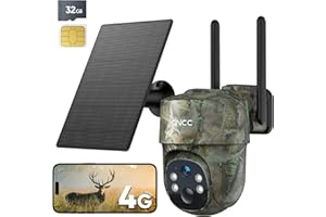 Kamera przyrodnicza GNCC 4G LTE 2K z SIM i SD 32 GB, zasilana energią słoneczną z aplikacją do transmisji danych z komórki, czujnik ruchu i noktowizor, 300 MB bezpłatnych danych, IP65, monitoring 360°