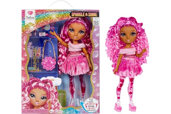 RAINBOW HIGH Sparkle & Shine Doll - Leilani - Poupée Mannequin de 28 cm avec Cheveux Roses et Bulles Magiques dans Les Jambes, Couleur, Style, Jeu, À Collectionner, Enfants de 4 à 12 Ans et Plus