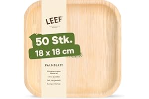Leef 50x Palmblatt Teller eckig - Einweggeschirr kompostierbar und naturbelassen - 18 x 18 cm - umweltfreundlich - Geschirr Partygeschirr Einwegteller
