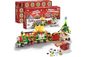 MINYSIC Advent Calendar 2025 Christmas Train Building Toy with LED Light, 24 Days Countdown Calendar Surprise Boxes, Creative Gift for Adults Teens and Kids (Red)