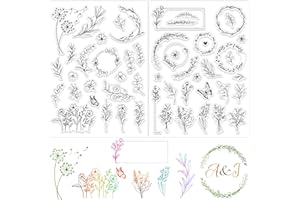 BETESSIN 2Feuilles Tampons Transparents Feuille Fleur Plantes Papillon Couronne Tampons à Imprimer Décoration Scrapbooking DIY Artisanat Cartes Album Photo pour Noël Nouvel An Fête Anniversaire