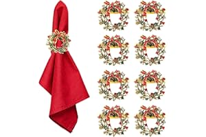 NZZVNZ 8 Stück Weihnachts Serviettenringe Gold Weihnachtskranz Serviettenhalter Weihnachts Serviettenschnalle Metall für Weihnachten Thanksgiving Party Urlaub Hochzeit Tischdekoration (4cm)