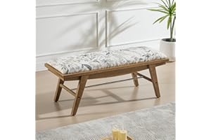 DAYALANE End of Bed Bench Window Seat Dining Bench with Solid Wooden Frame, Ottoman Footstool for Bedroom Hallway Living Room Beige Patten