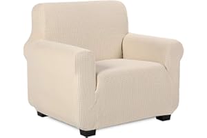 TIANSHU Funda Elástica para Sofá, Funda Sofa 1 Plaza Ajustables Fundas Sofa Funda de Sofá con Reposabrazos Antideslizante Antimanchas ( Beige )