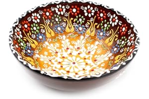 KÜCHENGERÄTE Kuchengerate Hand Painted 16cm Turkish Ceramic Bowl - 580ml Capacity - Decorative Ottoman Otantic Tulips Design - Home & Kitchen Decor Handcrafted Pinch Dip Cereal Noodle Salad Bowl - Best Gift Idea