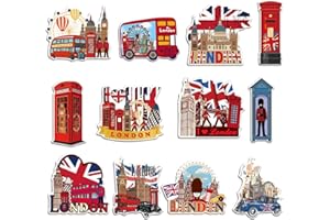 Luvart London Fridge Magnets for Kitchen - 12 Pcs London Souvenirs Gifts British Union Jack Souvenir Magnet England Red Phone Box Deck Bus Fridge Magnetic Unique Stylish Design Holiday Souvenir Gift