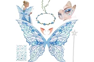 YeahBoom Ailes de Fée Enfant,Ailes de Papillon avec Oreilles d'Elfe,Bandeau de Fée Et Baguettes de Fée Étoile,Ailes de Papillon, Ailes de Princesse, Costume d'Aile pour Carnaval ou Soirées