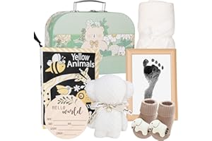 PANGTON VILLA Babyparty Geschenk Personalisierte Geschenke Baby - Babyparty Geschenk, 8 Stück Baby Geschenk Junge Mädchen, Baby Shower Geschenk enthält Baby Decken, Niedlich Socken, Baby Andenken und Meilenstein