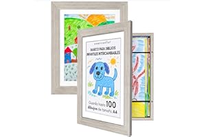 Americanflat Marco Dibujos Infantiles A4 - Madera a la Deriva Cuadro de Almacenamiento para Niños para 100 Unidades, Proyectos de Arte y Fotos - Madera Compuesta con Vidrio Resistente - 2 Unidades