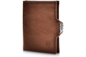 GENTO DESIGN GERMANY GenTo® SMARTLET portfel Slim Wallet – portfel z przegródką na monety i bez – certyfikat TÜV ochrony RFID NFC – mały mini portfel, cienkie wąskie etui na karty dla mężczyzn i kobiet, w zestawie pudełko na prezent, Ciemnobrązowy gładki, Großes Münzfach | Druckknopf