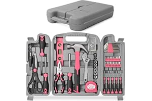 Hi-Spec 56pc Pink Home & Office DIY Tool Kit Set. Complete Household Tool Box with Essential Hand Tools Included for Basic Repairs, Maintenance & Home Improvement Projects