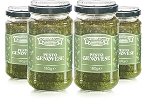 LORENZO COSTA FU EUGENIO Pesto alla genovese | Pesto Genovese artigianale | Pesto alla Genovese Artigianale | Pesto Ligure | Sughi Pronti Per la Pasta | Vasetto da 185gr (4 Pezzi)
