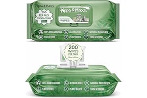 Extra-Thick Pet Wipes – 200 Wipes (2 x 100 Packs) | Thick & Strong Dog & Cat Cleaning Wipes for Paws, Coat & Bum | Plant-Based, Alcohol-Free | Pippa & Max