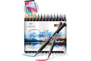 ‎LIEBERGE LIEBERGE Pinselstifte Premium-Set - 24 Aquarellfarben + 2 Wassertankpinsel - Brush Pen mit flexibler Pinselspitze für Aquarell, Hand Lettering, Bullet Journal, Kalligraphie