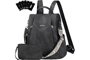 Eshow Women's Small Backpack, Anti-Theft, Elegant City Backpack, Waterproof Daypack, Vegan Leather, Backpack Bag with Clutch Bag, RFID Blocker, Modern for Commuting, School, Work, Travel, Black