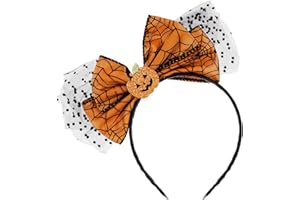 Amabro Fascia per capelli per Halloween, con fiocco, a forma di zucca lucida, colore nero, accessorio per capelli, per donne, costume di Halloween, cosplay e feste
