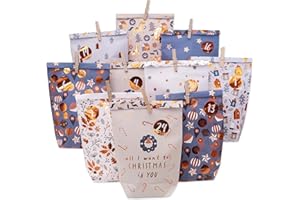 ‎PAPIERDRACHEN Papierdrachen Adventskalender 2025 – 24 bedruckte Papiertüten zum Selbstbefüllen - Hyggewald - 24 Zahlensticker und Holzklammern - 6 Designs - Weihnachten